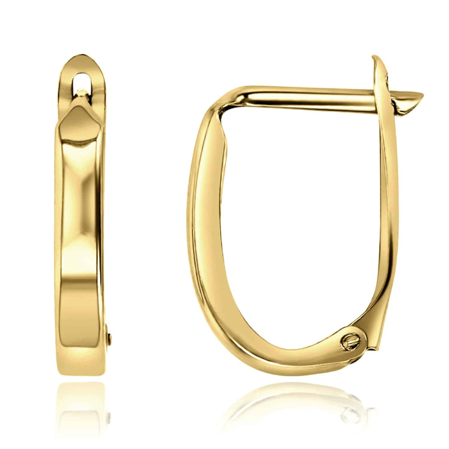Real 14K Gold Polished Oval Hinged Huggie Earrings 15mm