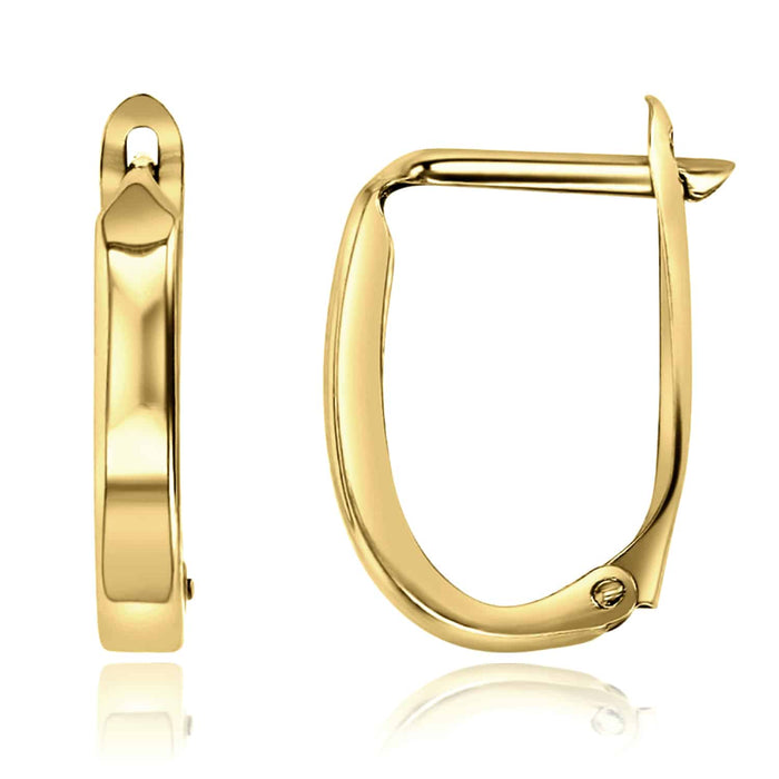 Real 14K Gold Polished Oval Hinged Huggie Earrings 15mm - WJD Exclusives