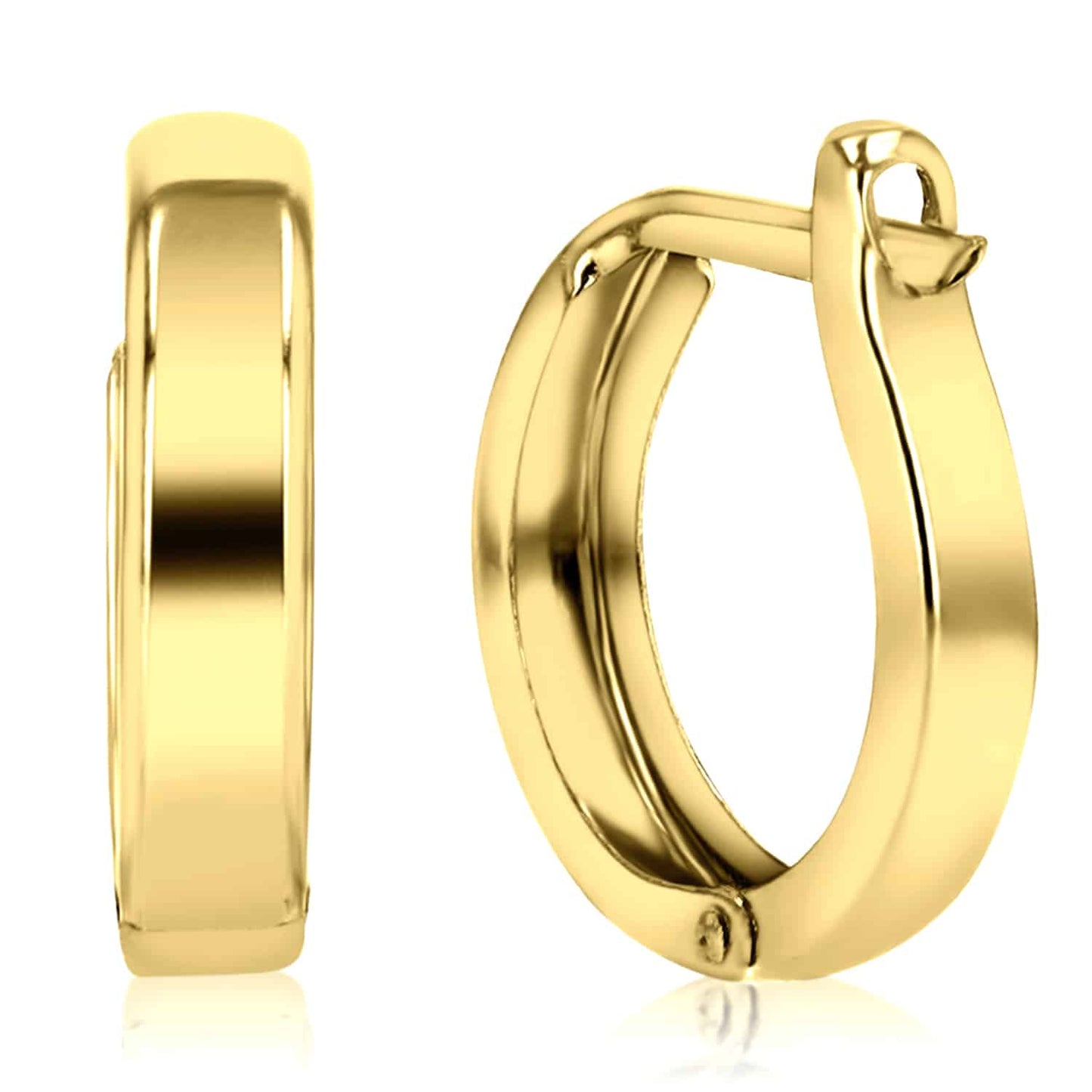 14K Gold Round Hinged Huggie Hoop Earrings 12mm