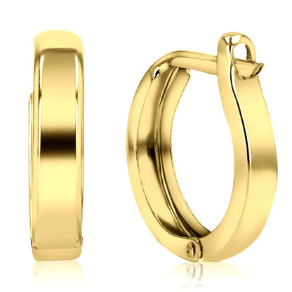 14K Gold Round Hinged Huggie Hoop Earrings 12mm