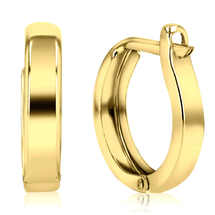 14K Gold Round Hinged Huggie Hoop Earrings 12mm - WJD Exclusives