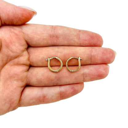 14K Gold Round Hinged Huggie Hoop Earrings 12mm