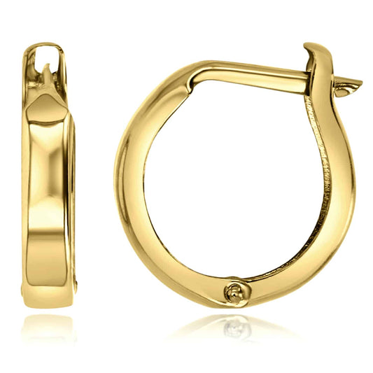 14K Real Gold Round Hinged Huggie Hoop Earrings 12mm
