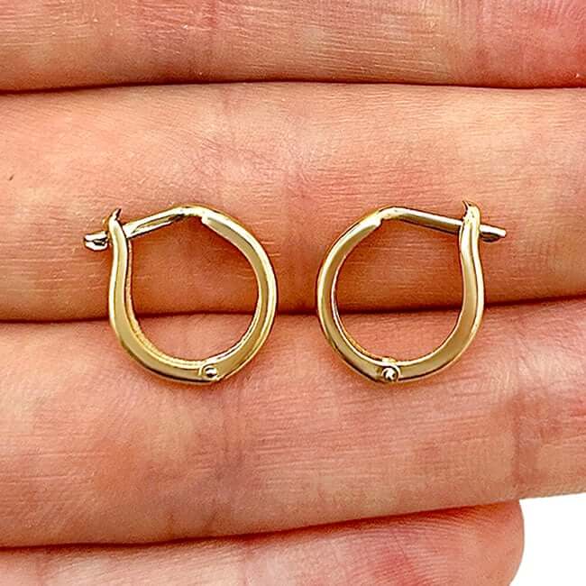 14K Gold Round Hinged Huggie Hoop Earrings 12mm