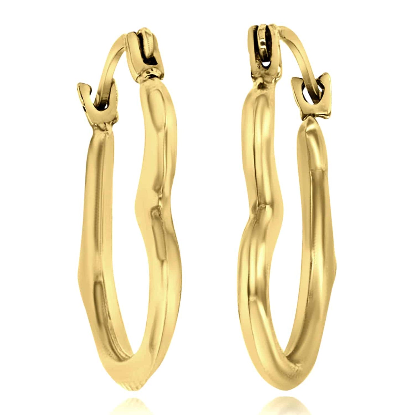 14K Real Gold Wavy Heart Hoop Snap Earrings 15mm