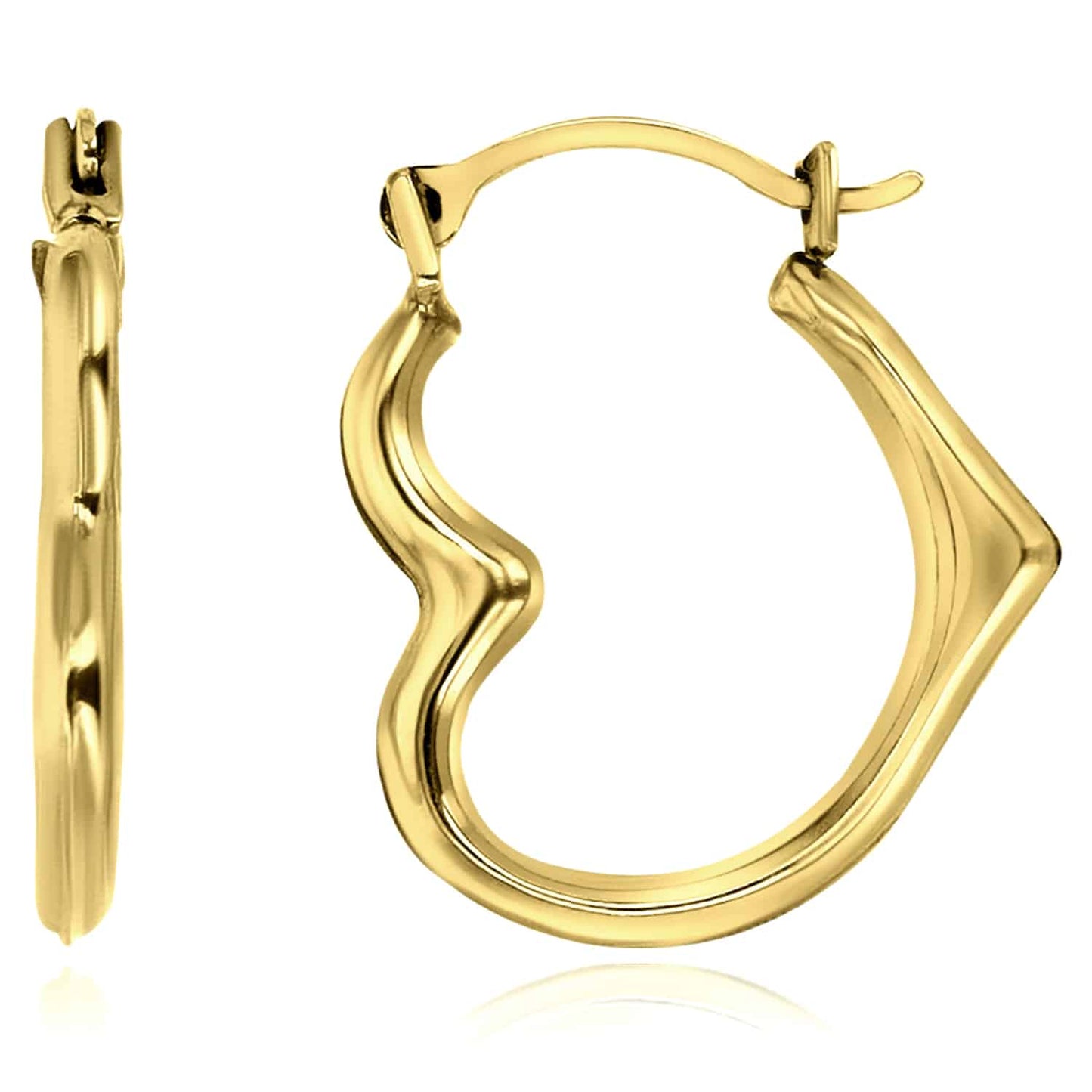 14K Real Gold Wavy Heart Hoop Snap Earrings 15mm