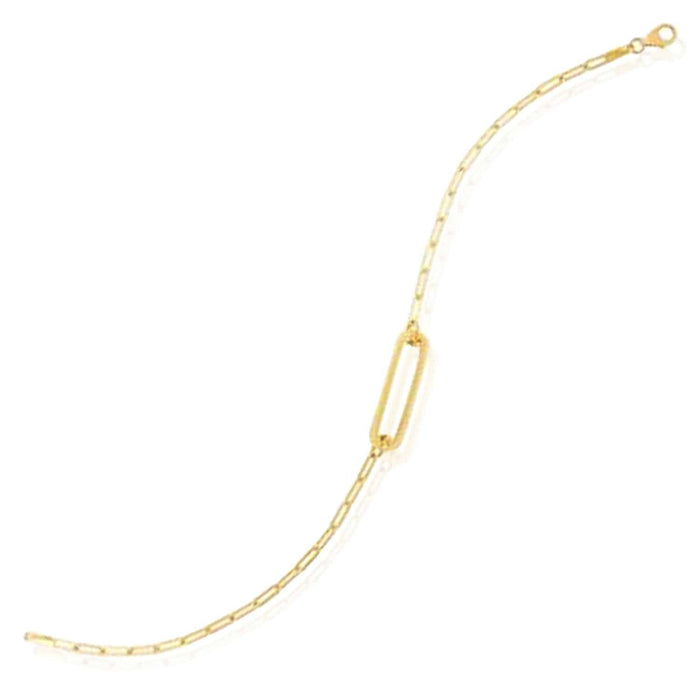 14K Yellow Gold Paperclip Open Bar Bracelet (Solid Links) 7" - WJD Exclusives