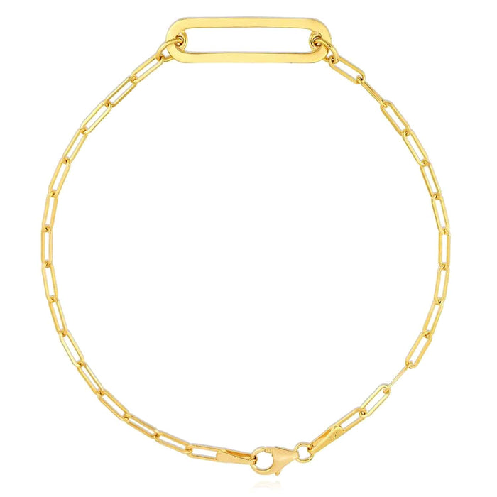14K Yellow Gold Paperclip Open Bar Bracelet (Solid Links) 7" - WJD Exclusives