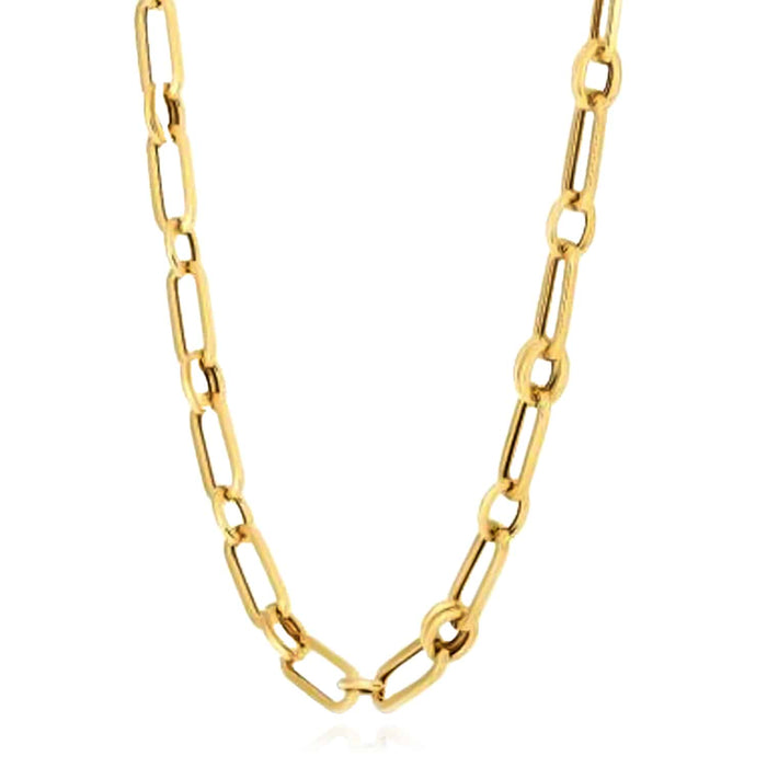 14K Yellow Gold 5.6mm Double Bar Figaro Paperclip Rondel Necklace (Solid Links) 18" - WJD Exclusives