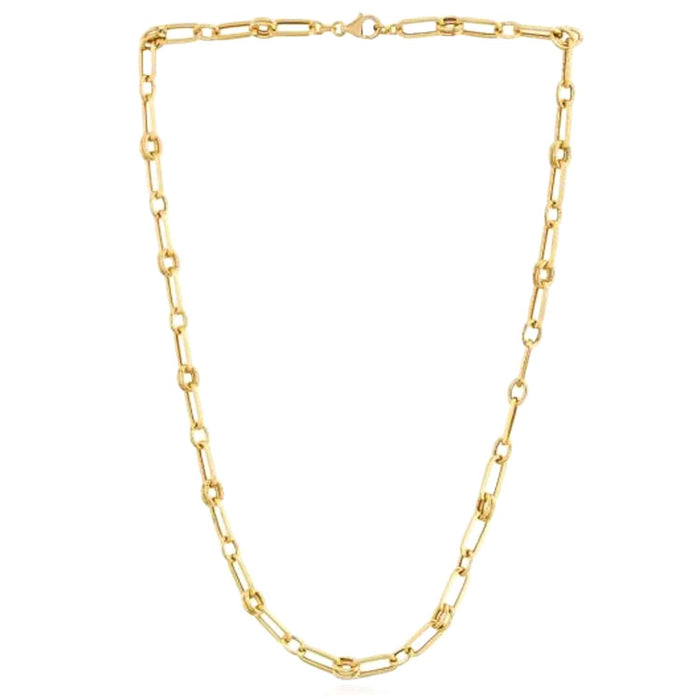 14K Yellow Gold 5.6mm Double Bar Figaro Paperclip Rondel Necklace (Solid Links) 18" - WJD Exclusives