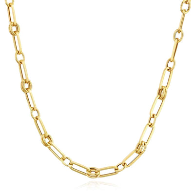 14K Yellow Gold 5.6mm Double Bar Figaro Paperclip Rondel Necklace (Solid Links) 18" - WJD Exclusives