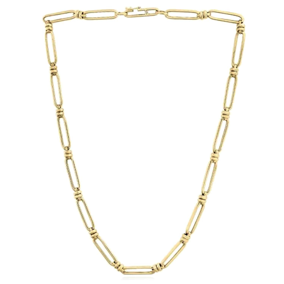 14K Yellow Gold 6mm Double Bar Figaro Paperclip Rondel Necklace (Solid Links) 18" - WJD Exclusives