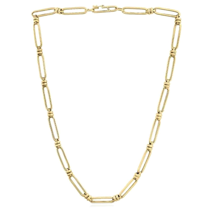 14K Yellow Gold 6mm Double Bar Figaro Paperclip Rondel Necklace (Solid Links) 18" - WJD Exclusives