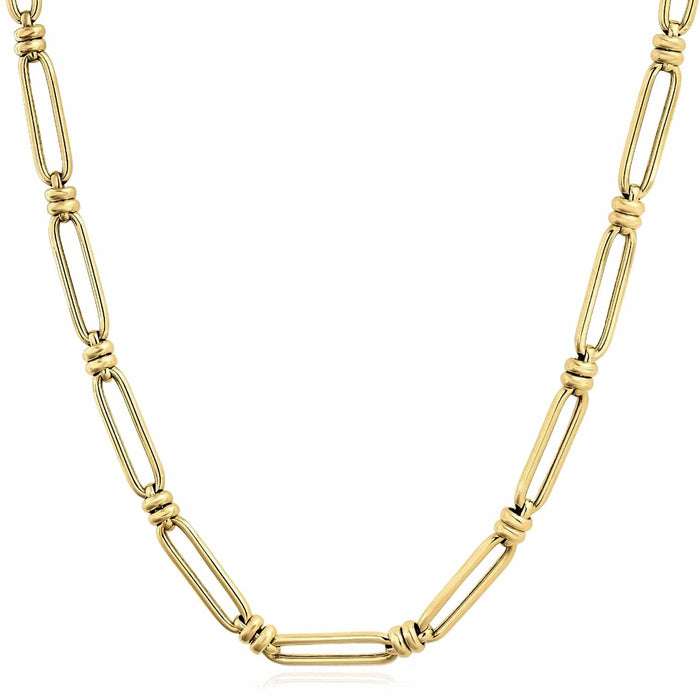 14K Yellow Gold 6mm Double Bar Figaro Paperclip Rondel Necklace (Solid Links) 18" - WJD Exclusives