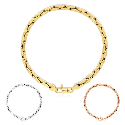 14K Yellow White Rose Gold 4.5mm Compressed Cable Bracelet (Solid Links) 7.5" - WJD Exclusives