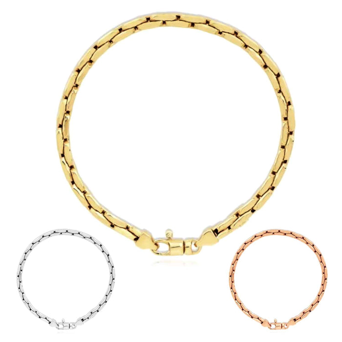 14K Yellow White Rose Gold 4.5mm Compressed Cable Bracelet (Solid Links) 7.5" - WJD Exclusives