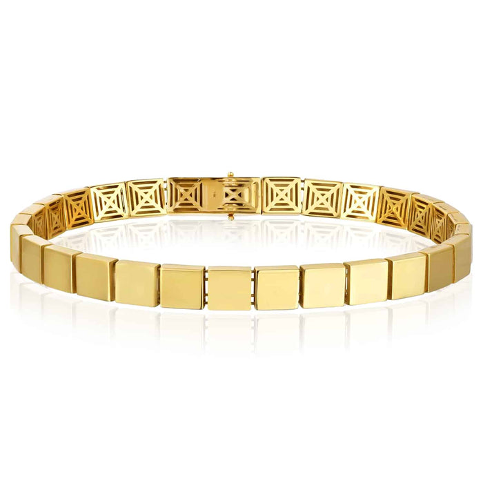 14K Yellow Gold 6mm Flat Square Edge Bracelet (Solid Links) 7" - WJD Exclusives