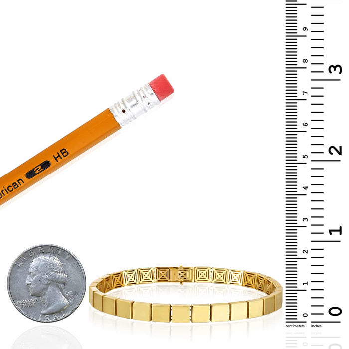 14K Yellow Gold 6mm Flat Square Edge Bracelet (Solid Links) 7" - WJD Exclusives