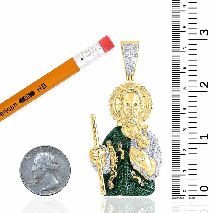 6.25CTW Natural Diamond & Emerald 10K Yellow Gold St Jude Pendant 3" - WJD Exclusives