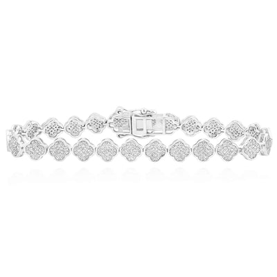 1.85CTW Natural Diamond 7mm 10K Yellow White Gold Clover Bracelet (Solid Links) 7" - WJD Exclusives