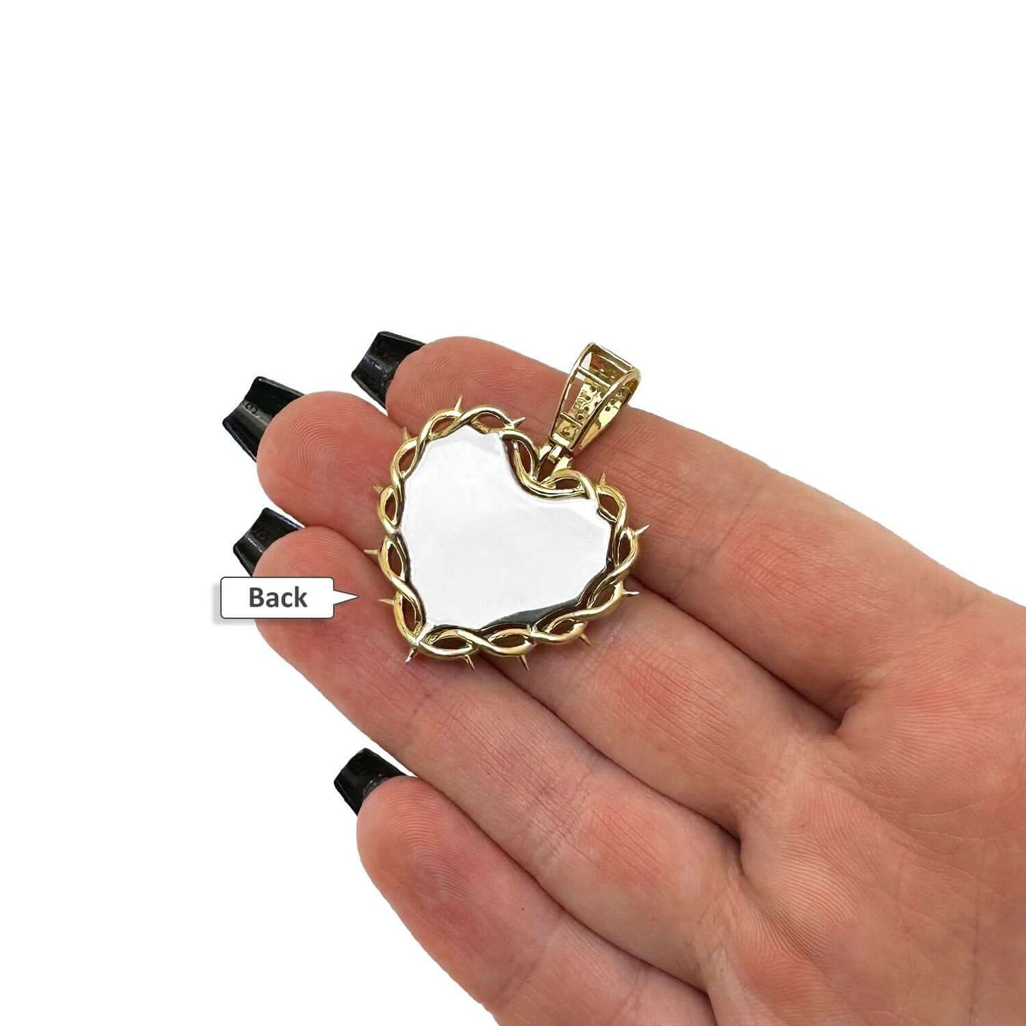 0.75CTW Real Diamond 10K Gold Two-Tone Heart Mother Mary Pendant 1.65"