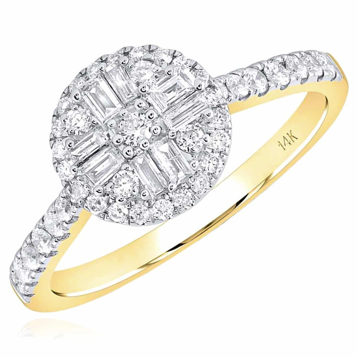 0.50CTW Natural Diamond 10K Gold Yellow Round Baguette Engagement Ring - WJD Exclusives
