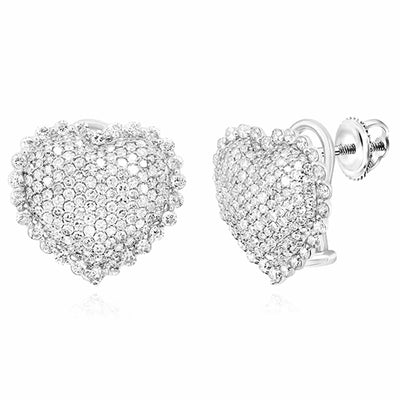 2.00CTW Natural Diamond 10K Gold Yellow White Heart Stud Earrings 15mm - WJD Exclusives