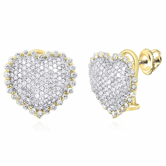 2.00CTW Natural Diamond 10K Gold Yellow White Heart Stud Earrings 15mm - WJD Exclusives