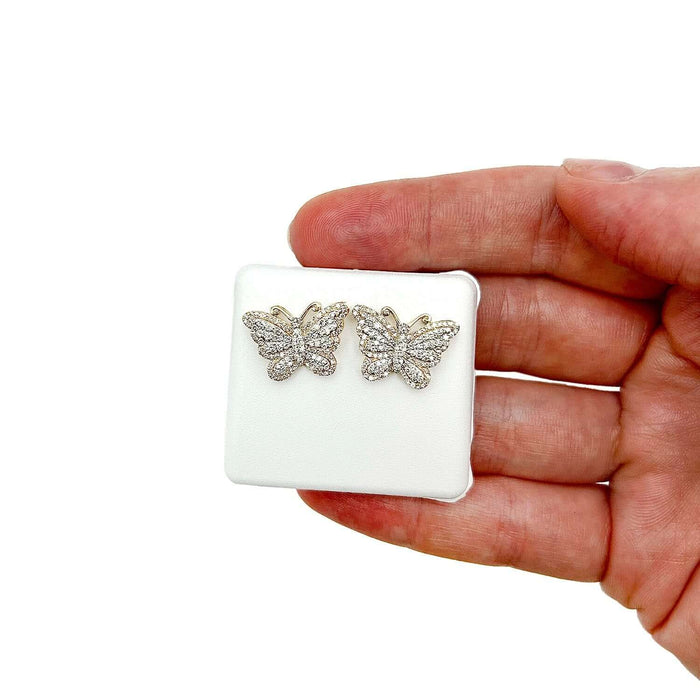 0.62CTW Natural Diamond 10K Gold White Rose Butterfly Stud Earrings 12mm - WJD Exclusives