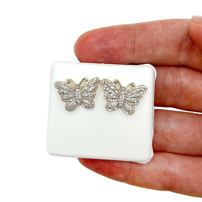 0.62CTW Natural Diamond 10K Gold White Rose Butterfly Stud Earrings 12mm - WJD Exclusives