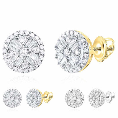 0.50CTW Natural Diamond Baguette Round 10K Gold Yellow White Stud Earrings 25mm - WJD Exclusives