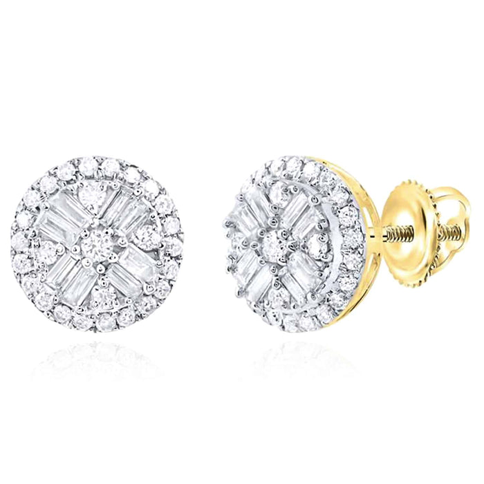 0.50CTW Natural Diamond Baguette Round 10K Gold Yellow White Stud Earrings 25mm - WJD Exclusives