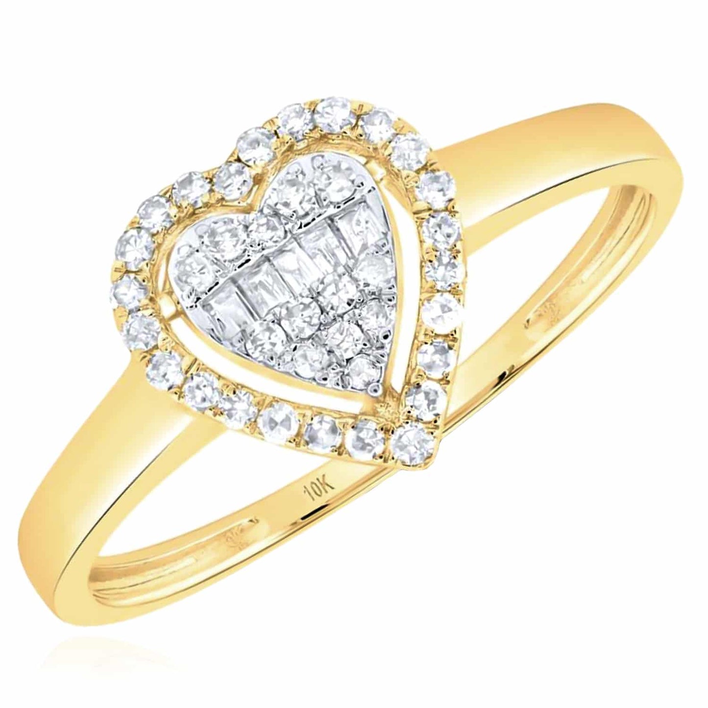 0.20CTW Real Diamond 10K Yellow Gold Heart Halo Cocktail Ring