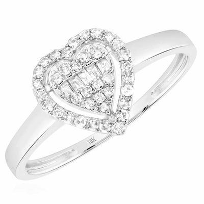 0.20CTW Natural Diamond 10K White Gold Heart Halo Cocktail Ring - WJD Exclusives