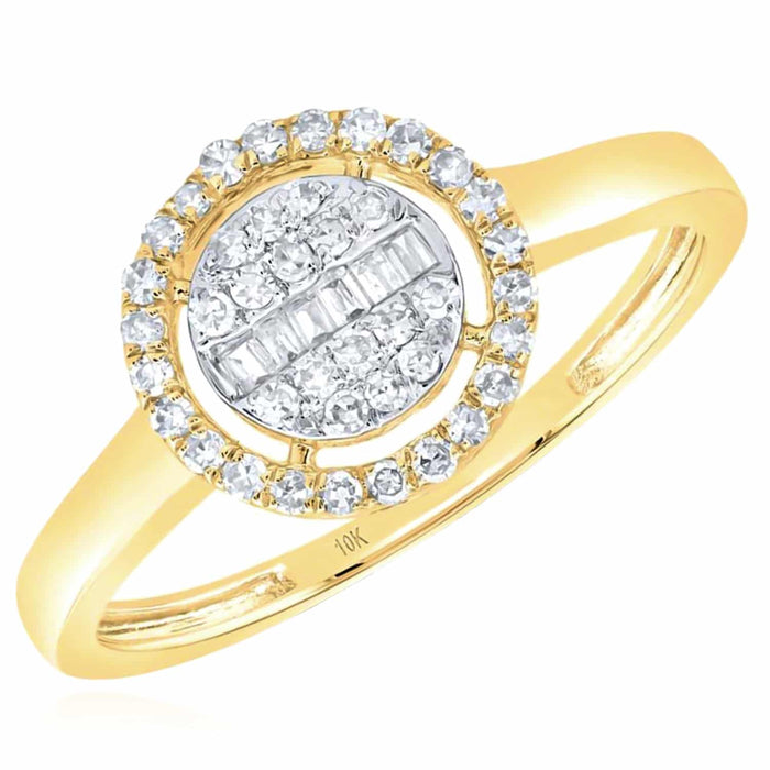 0.20CTW Natural Diamond 10K Yellow Gold Round Halo Cocktail Ring - WJD Exclusives