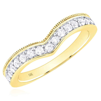 0.35CTW Natural Diamond 4mm 10K Yellow Gold Chevron Ring Band - WJD Exclusives