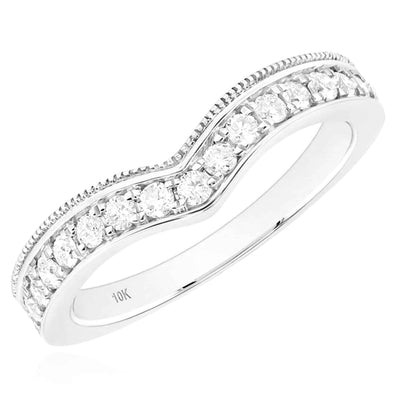 0.35CTW Natural Diamond 4mm 10K White Gold Chevron Ring Band - WJD Exclusives