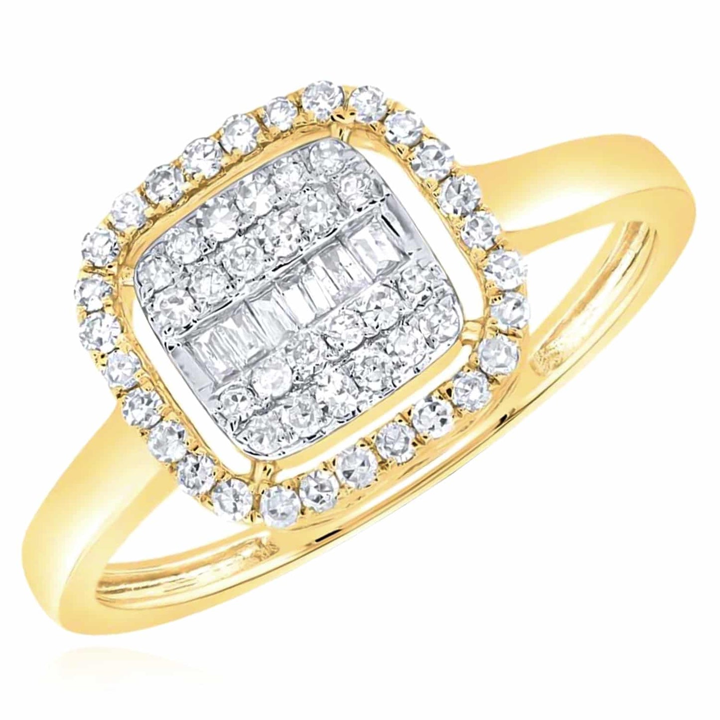 0.33CTW Real Diamond 10K Gold Yellow Square Halo Engagement Ring