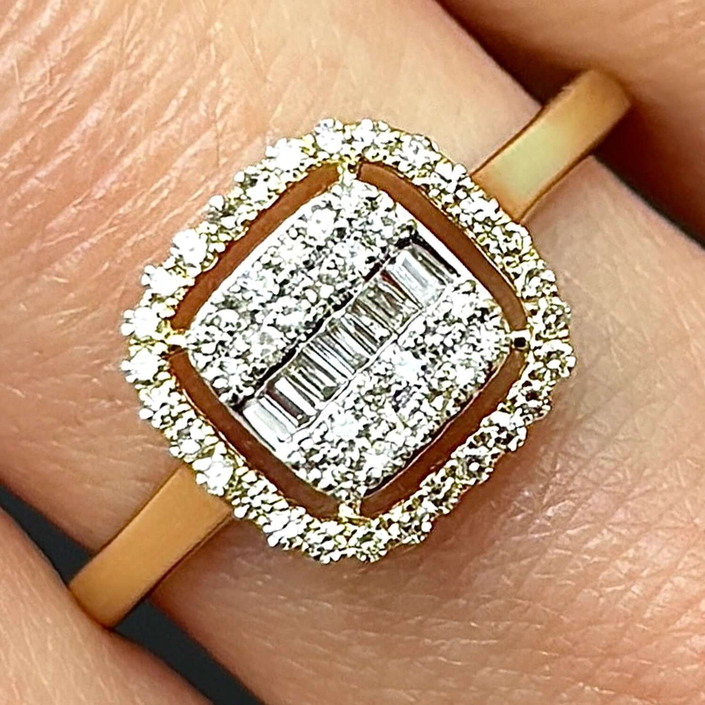 0.33CTW Real Diamond 10K Gold Yellow Square Halo Engagement Ring
