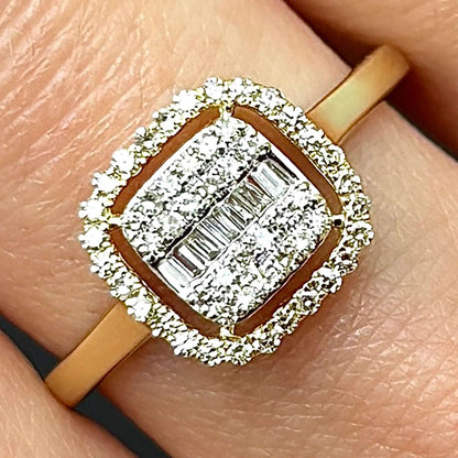 0.33CTW Real Diamond 10K Gold Yellow Square Halo Engagement Ring