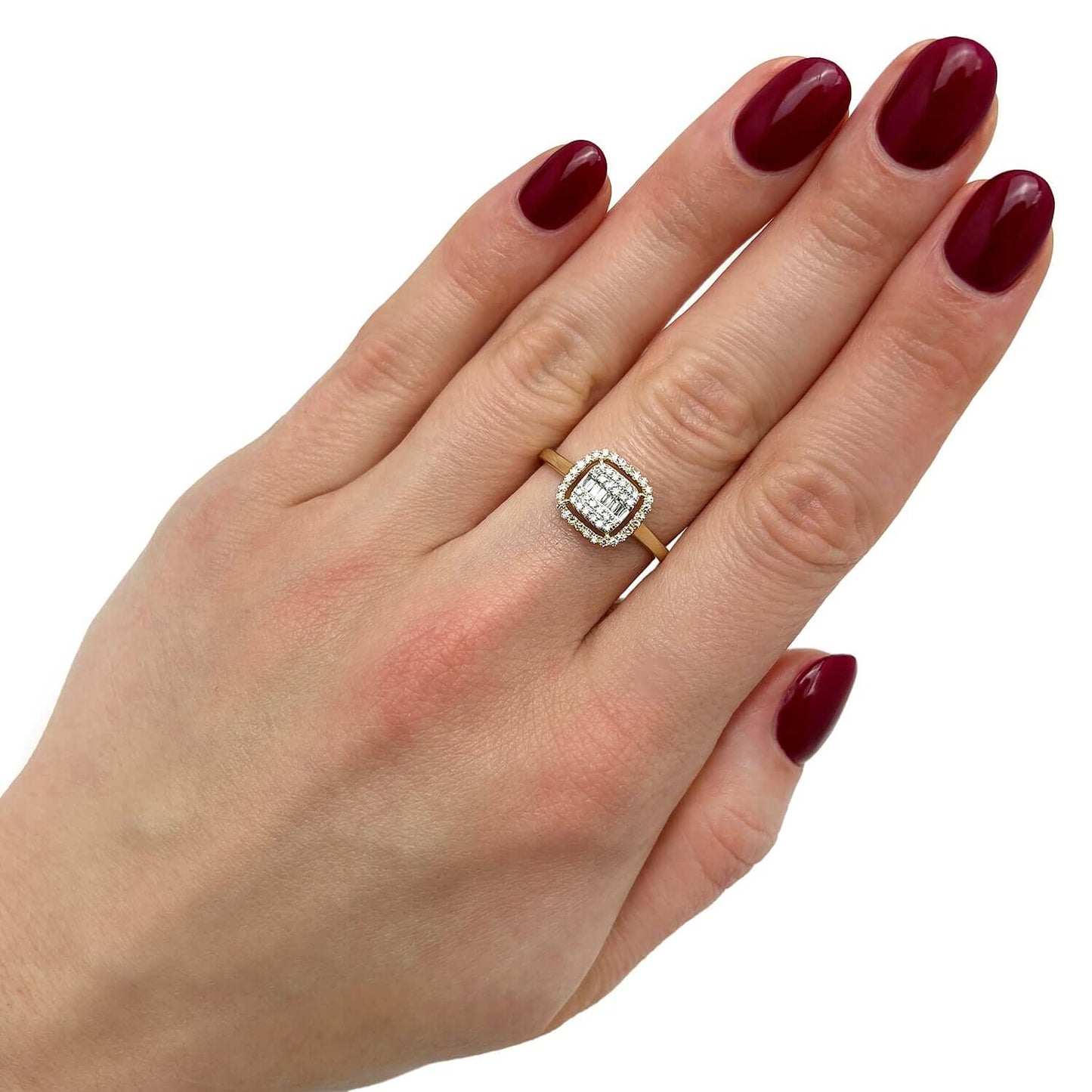 0.33CTW Real Diamond 10K Gold Yellow Square Halo Engagement Ring