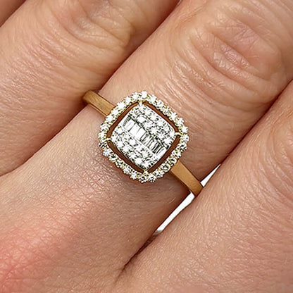 0.33CTW Real Diamond 10K Gold Yellow Square Halo Engagement Ring