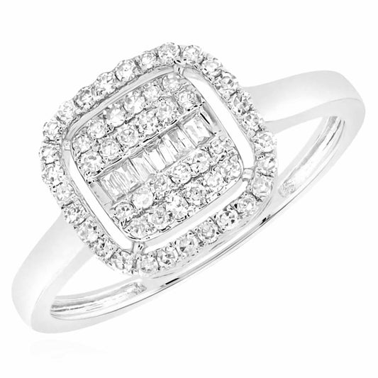 0.33CTW Real Diamond 10K Gold White Square Halo Engagement Ring