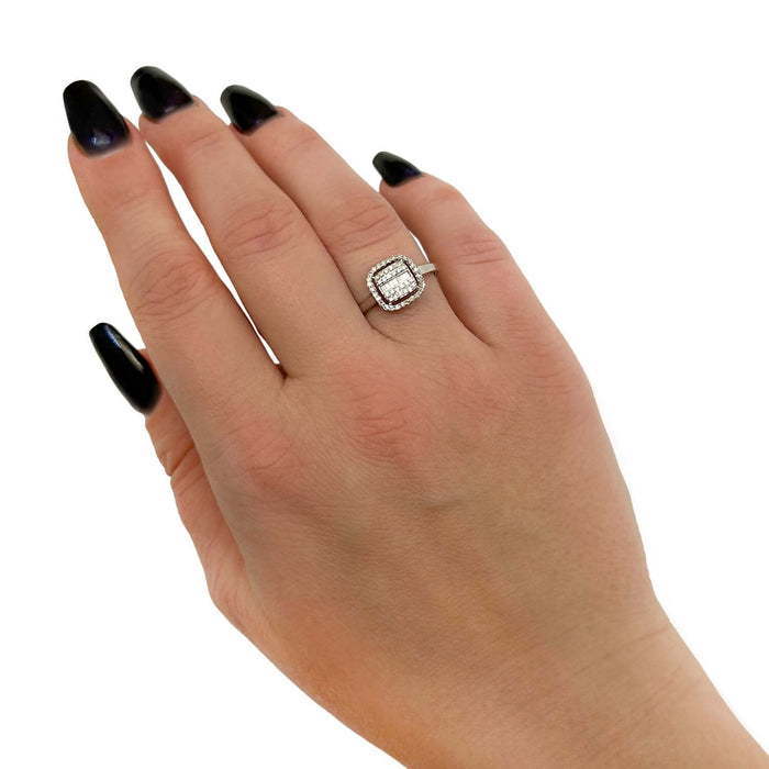 0.33CTW Natural Diamond 10K Gold White Square Halo Engagement Ring - WJD Exclusives