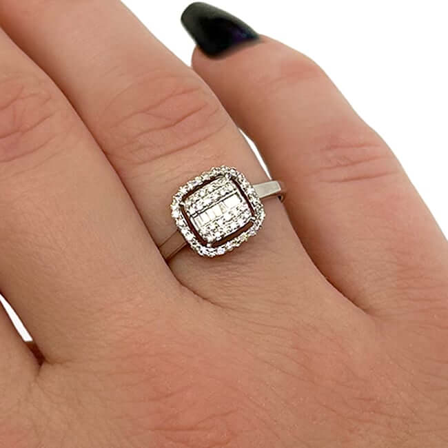 0.33CTW Natural Diamond 10K Gold White Square Halo Engagement Ring - WJD Exclusives