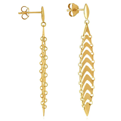 14K Gold Diamond-Cut Leaf Push Back Earrings 53mm