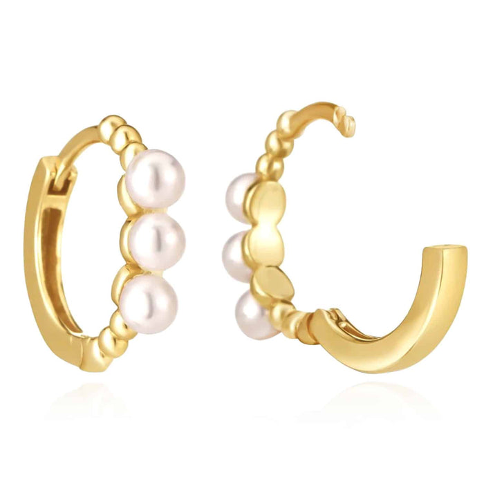 14K Gold Cultured Pearls Hinged Huggie Hoop Earrings 8mm - WJD Exclusives