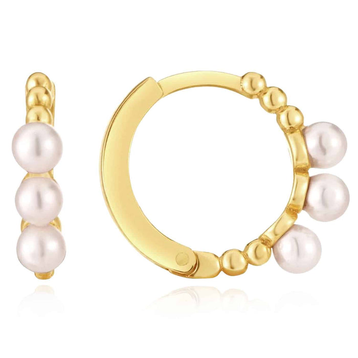 14K Gold Cultured Pearls Hinged Huggie Hoop Earrings 8mm - WJD Exclusives