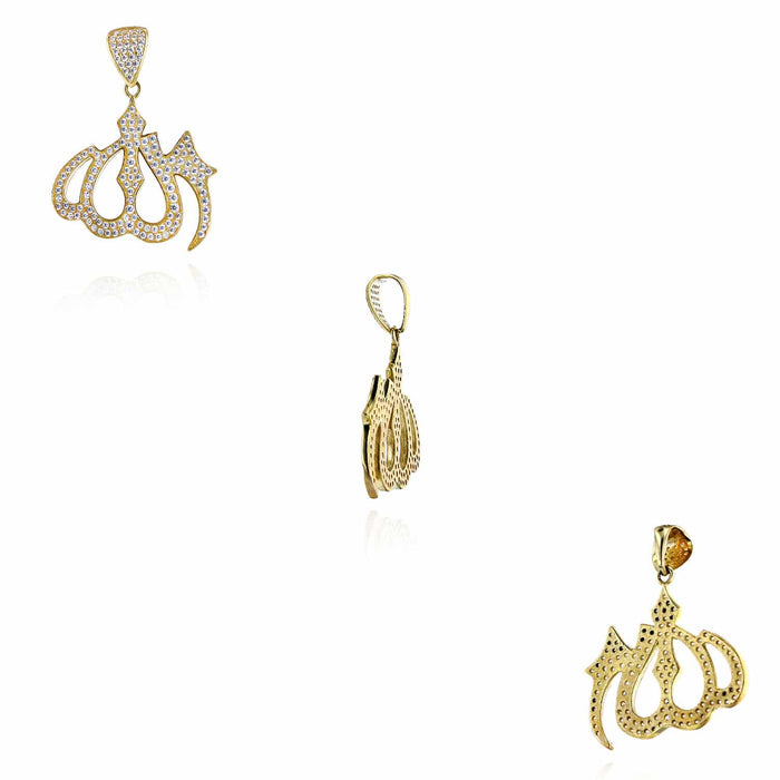 14K Gold CZ Allah Pendant 1.4" - WJD Exclusives