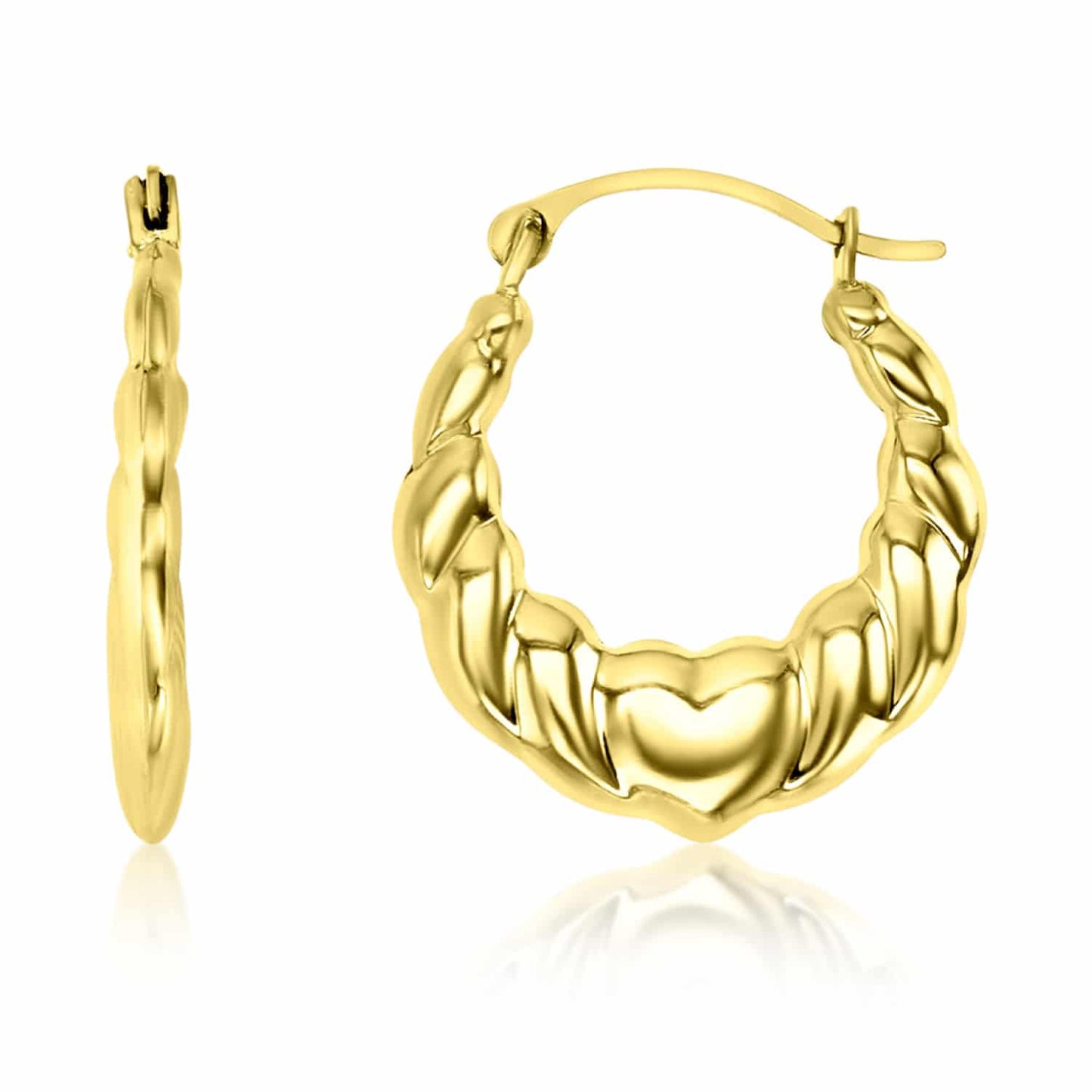 14K Real Gold Love Heart Hoop Earrings 20mm